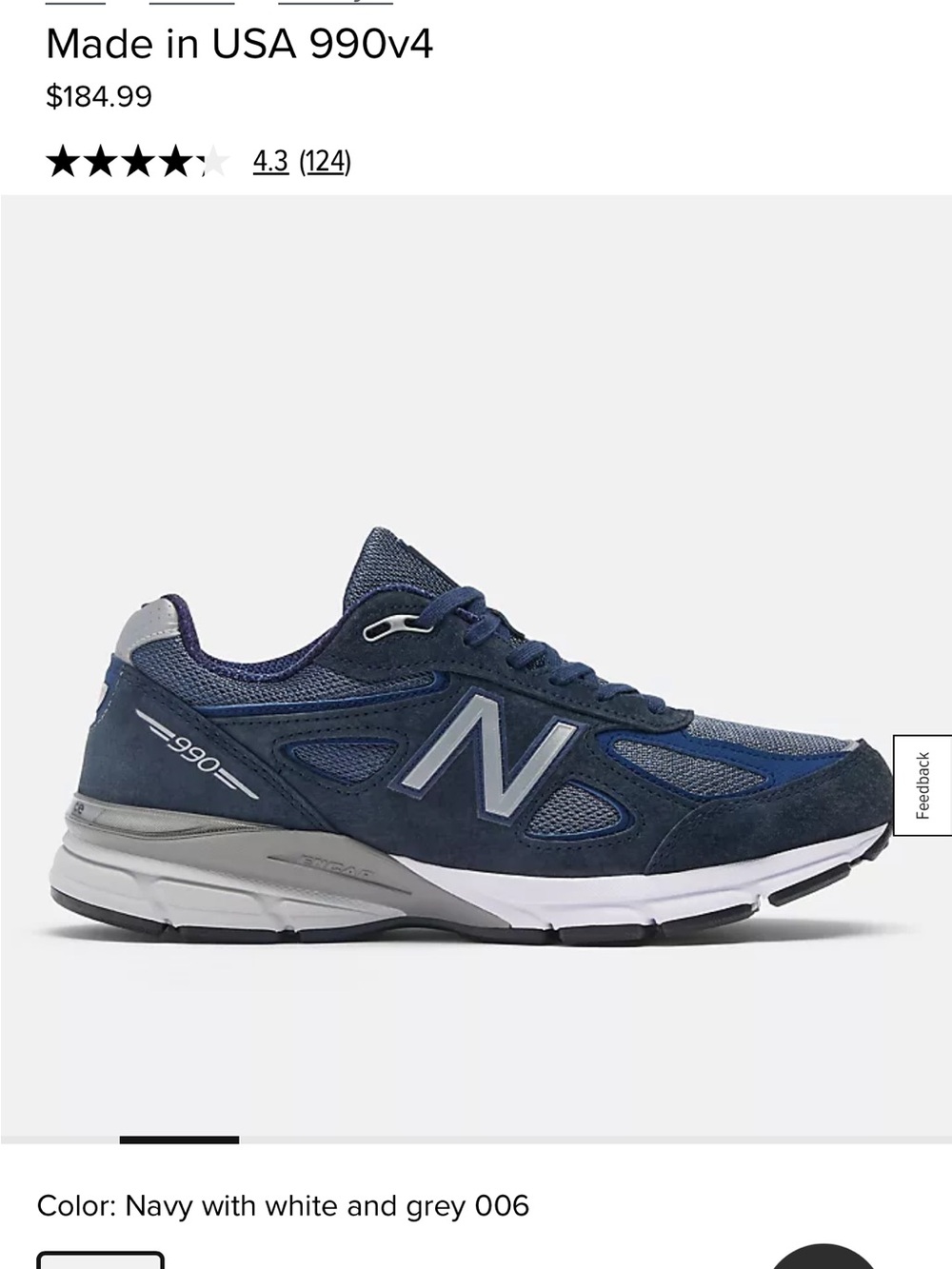 New Balance 990 v 4 navy and grey